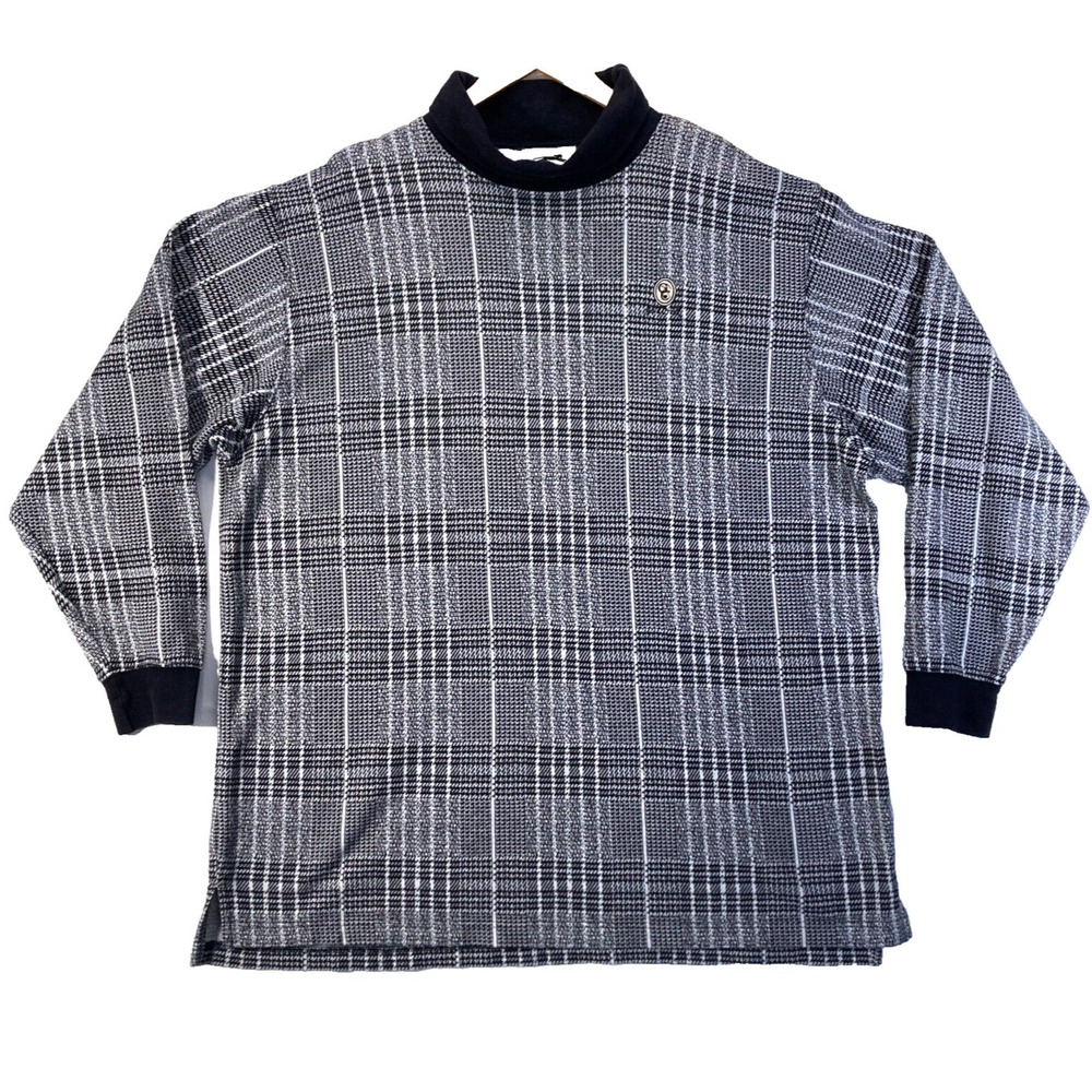 VTG Slazenger Herringbone Plaid Sweater Contrast Trim Knit Golf Cotton Mens XXL